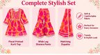 Girls Pink Orange Sharara Set | Floral Printed Kurta with Matching Sharara Pants and Dupatta | 3-Piece Traditional Ethnic Wear for Kids
