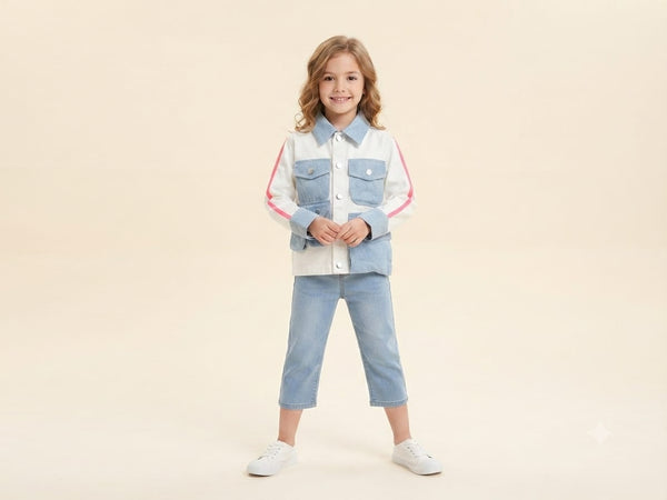 GIRLS WHITE DENIM 3 POCKET SHIRT JACKET