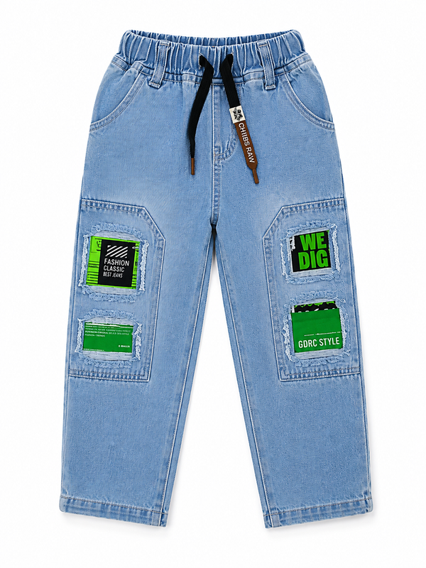 Boys Sky Blue Jeans Neon Patches