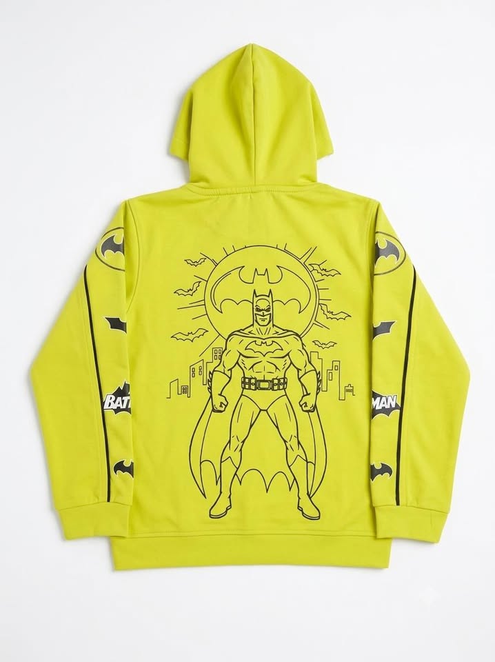 Boys Batman Lime Green Graphic Printed Hooded Co-ord Set
