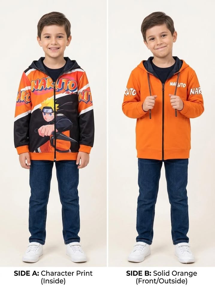 Boys Naruto Zip-Up Graphic Hooded Jacket Dual wear