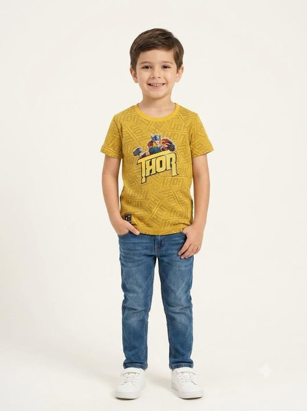 Boys Yellow Thor Printed T-Shirt