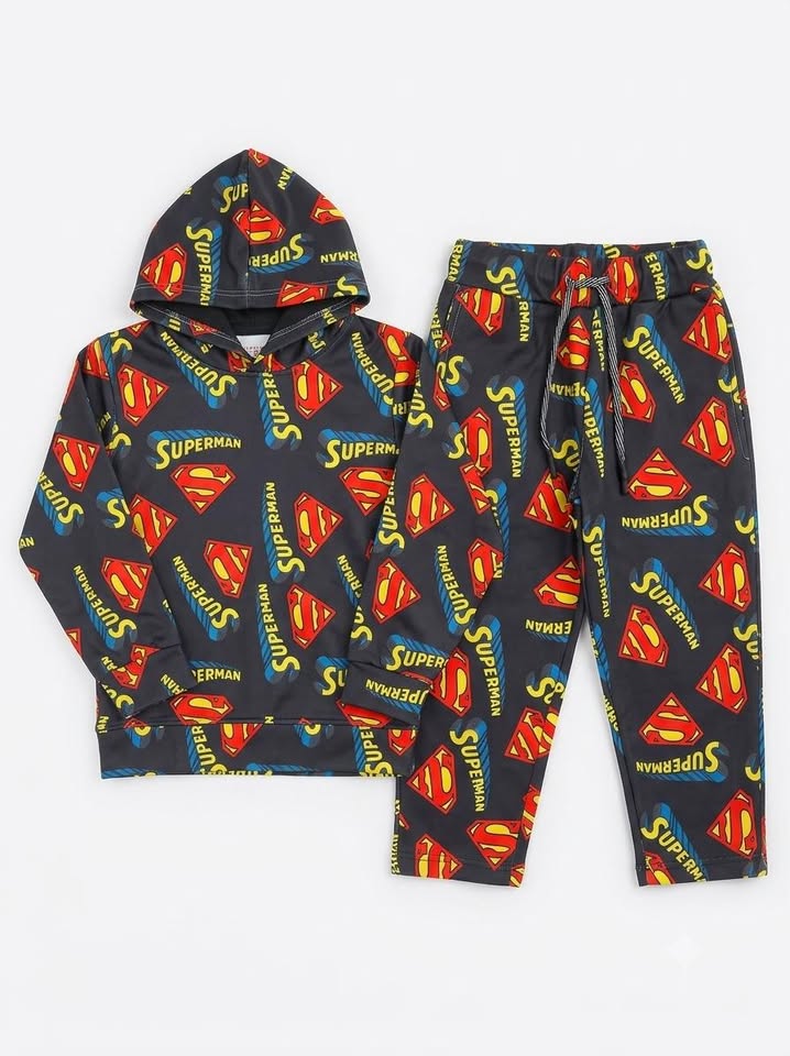 Boys Black Superman All-Over Printed Set