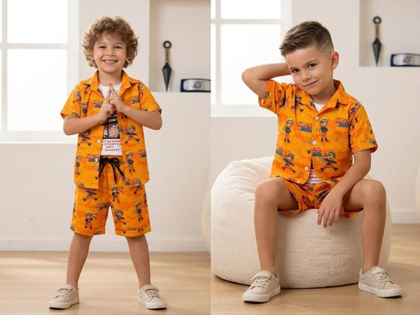 Boys Orange Naruto Printed Cord set