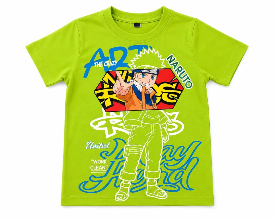 Boys Naruto Print Crew Neck T-Shirt (Lime Green)