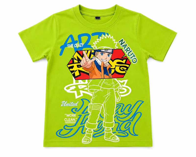 Boys Naruto Print Crew Neck T-Shirt (Lime Green)