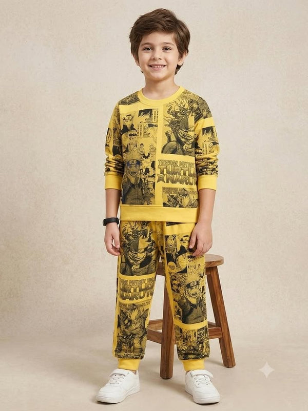 Boys Yellow Naruto Printed Co-Ord Set