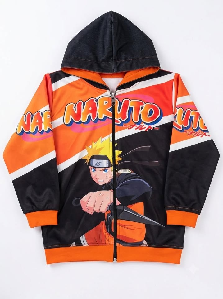 Boys Naruto Zip-Up Graphic Hooded Jacket Dual wear