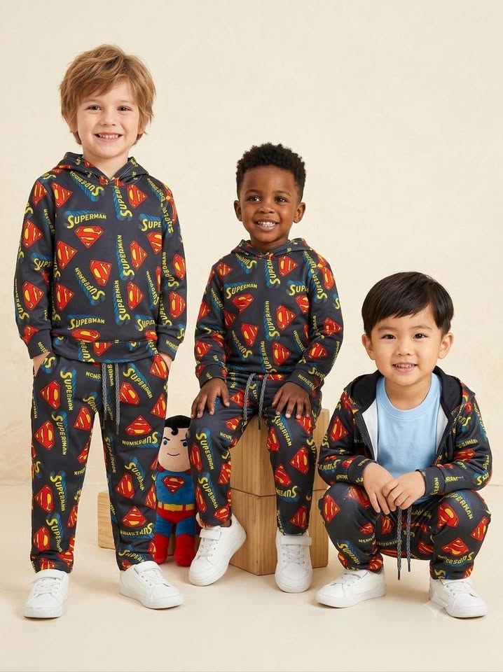 Boys Black Superman All-Over Printed Set