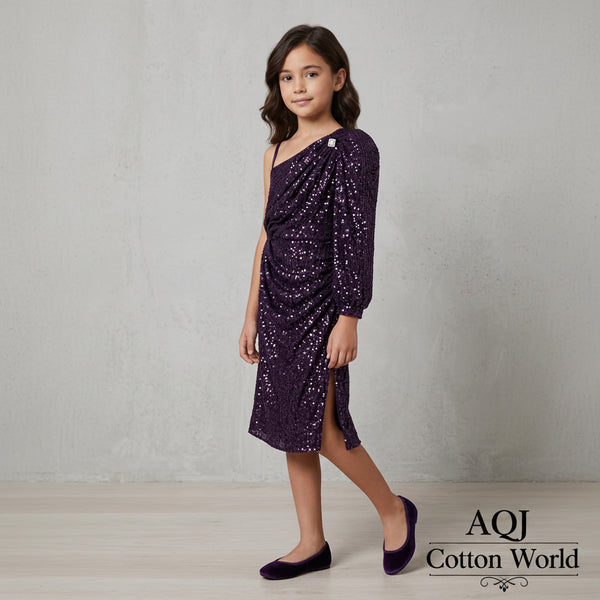 Wine Speechless Girls' one-shoulder sequin party dress