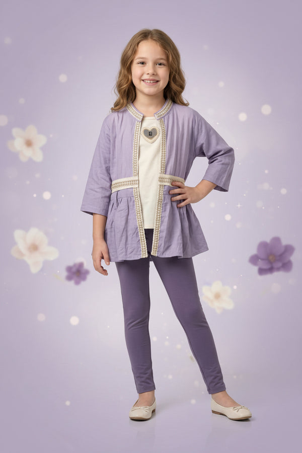 Lavender Long Sleeve Girls Top with Belt