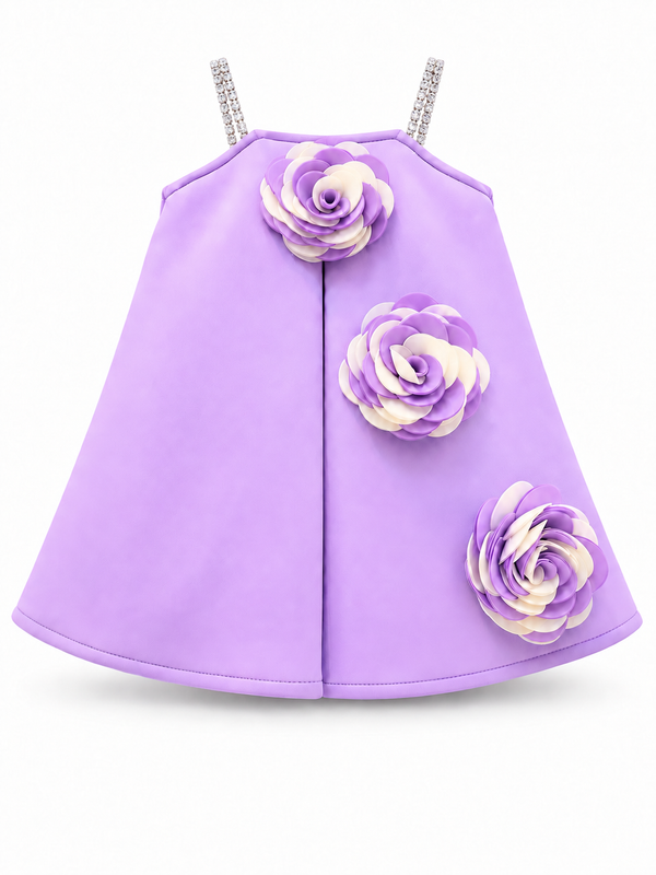 Lilac Floral Appliqué Party Frock for Girls